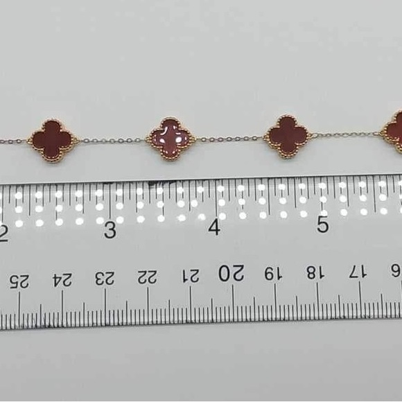 New 18k Gold Four Leaf Clover Red Dainty Hook Dangling Earrings Bracelet Set - Picture 7 of 9